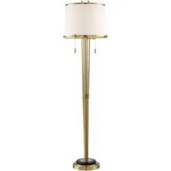 Possini Euro Design Palisade Modern Floor Lamp 64" Tall Satin Brass Metal Trimmed Fabric Tapered Drum Shade For Living Room Bedroom Office House Home -Adesso Sales Store GUEST b7875c97 4595 491e 8777 09fa9f6866b1