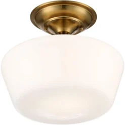Regency Hill Rustic Farmhouse Ceiling Light Semi Flush Mount Fixture 12" Wide Soft Gold Opal White Glass For Bedroom Kitchen Living Room Hallway House -Adesso Sales Store GUEST b901fdb9 1e47 49b5 8d79 ddd2a61519cc