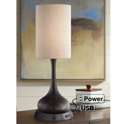 360 Lighting Modern Table Lamp With Dimmable USB And Outlet Workstation Base 24.5" High Bronze Tan Fabric Cylinder For Living Room Desk Bedroom 1 360 Lighting Modern Table Lamp With Dimmable USB And Outlet Workstation Base 24.5" High Bronze Tan Fabric Cylinder For Living Room Desk Bedroom