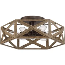 Possini Euro Design Moorcroft Modern Farmhouse Ceiling Light Semi Flush Mount Fixture 14 1/2" Wide Dark Wood Bronze 6-Light Hexagon Frame For Bedroom -Adesso Sales Store GUEST b9407276 27c2 4ed6 85ac 742cab5f96d8
