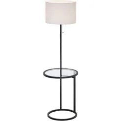 360 Lighting Modern Floor Lamp With Table Glass 62" Tall Black White Fabric Drum Shade For Living Room Reading Bedroom Office -Adesso Sales Store GUEST b9473e7c d3a7 4de8 ac98 85f77be2e3fa