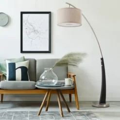 FC Design 71.5" Tall Drum Shade Arched Floor Lamp With Unique Black Wood Pole And Metal Base -Adesso Sales Store GUEST b9be0cd9 d324 48c2 bf5a 68b5474ce940
