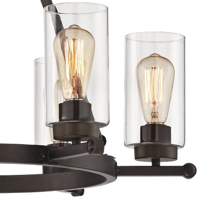 Franklin Iron Works Holman Bronze Wagon Wheel Chandelier 26 3/4" Wide Rustic Farmhouse Clear Glass 6-Light Fixture For Dining Room Kitchen Island Home 2 Franklin Iron Works Holman Bronze Wagon Wheel Chandelier 26 3/4" Wide Rustic Farmhouse Clear Glass 6-Light Fixture For Dining Room Kitchen Island Home - Image 2