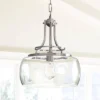 Franklin Iron Works Charleston Brushed Nickel Pendant 13 1/2" Wide Modern LED Clear Glass Shade For Dining Room House Foyer Kitchen Island Entryway