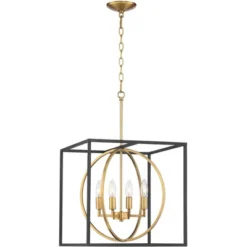 Possini Euro Design Black Warm Brass Cage Foyer Pendant Chandelier 16 1/2" Wide 4-Light Mid Century Modern For Dining Room House -Adesso Sales Store GUEST ba83c680 33c3 4839 bfdc c9767d78562d
