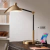 360 Lighting Colborne Modern Mid Century Desk Table Lamp 28" Tall Antique Brass Black With USB Charging Port LED For Bedroom Living Room Bedside Kids