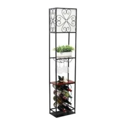 Etagere Organizer Wood Accented Storage Shelf And Wine Rack With Linen Shade Floor Lamp Black - Elegant Designs -Adesso Sales Store GUEST bb2bf2ef f19d 457a 8e8c eb45757e7ba9
