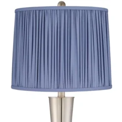 360 Lighting Geoff Modern Table Lamps Set Of 2 26" High Brushed Nickel With USB Charging Port Blue Shirred Shade For Bedroom Living Room House Desk
