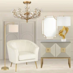 Vienna Full Spectrum Brielle Modern Ceiling Light Semi Flush Mount Fixture 18 1/2" Wide Brass Vine Leaf 4-Light Clear Crystal Glass For Bedroom House -Adesso Sales Store GUEST bdb621a2 4421 4264 89f4 bd59390d7e6e