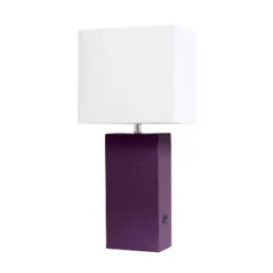 21" Lexington Leather Base Modern Home Decor Bedside Table Lamp With USB Charging Port And Fabric Shade - Lalia Home -Adesso Sales Store GUEST beba5898 f326 4592 82e9 7553dc78e0c9
