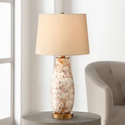 Regency Hill Cottage Table Lamps 26.5" High Set Of 2 Mother Of Pearl Tile Vase Beige Drum Shade For Living Room Family Bedroom Bedside Office -Adesso Sales Store GUEST bf7cd61e 852e 4653 9ae4 434eba767354