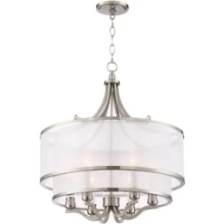 Possini Euro Design Nor Brushed Nickel Pendant Chandelier 23" Wide Modern Double White Organza Shade 6-Light Fixture For Dining Room Kitchen Island -Adesso Sales Store GUEST c19ac5bd 5808 482d 9cfb 07d1572fc05b