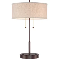 360 Lighting Modern Accent Table Lamp With USB And AC Power Outlet 23 1/2" High Bronze Fabric Drum Shade For Bedroom Living Room House Desk Bedside -Adesso Sales Store GUEST c1e2ee85 24e7 4a2c 84a4 de1275ca7557