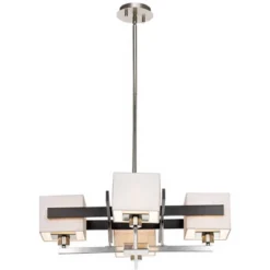 Possini Euro Design Brushed Nickel Pendant Chandelier 28" Wide Modern Dark Mocha Wood Finish Off White Fabric 4-Light Fixture Dining Room -Adesso Sales Store GUEST c24ab880 7c7c 4376 a21b ccc68de582f2