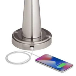 360 Lighting Karla Modern Table Lamps 25" High Set Of 2 Brushed Steel Column With USB Charging Port White Fabric Shade For Bedroom Living Room Desk -Adesso Sales Store GUEST c260550a 1212 48ce 8e3a 12942738bf95