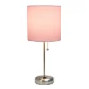 19.5" Bedside Power Outlet Base Metal Table Desk Lamp Brushed Steel With Fabric Shade Light Pink - Creekwood Home