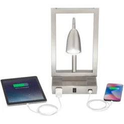 Possini Euro Design Modern Table Lamp With USB Outlet Reading Light LED 29.25" Tall Brushed Nickel Rectangular Off White Shade Bedroom Office -Adesso Sales Store GUEST c35c7439 94c9 43f0 9cd2 642b430b7a03