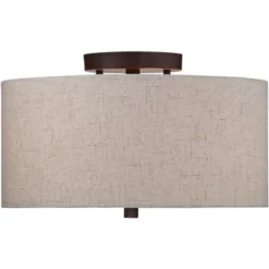 Regency Hill Sylvan Modern Ceiling Light Semi Flush Mount Fixture 14" Wide Bronze 3-Light Oatmeal Fabric Drum Shade For Bedroom Kitchen Living Room -Adesso Sales Store GUEST c41313d9 8fb5 4932 9fa4 cd553c606d6c