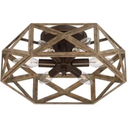 Possini Euro Design Moorcroft Modern Farmhouse Ceiling Light Semi Flush Mount Fixture 14 1/2" Wide Dark Wood Bronze 6-Light Hexagon Frame For Bedroom -Adesso Sales Store GUEST c6b6a93f 9066 4008 993a 71d79b906b13