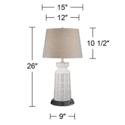 360 Lighting Helene Country Cottage Table Lamp 26" High Cream White Ceramic With Dimmable USB Workstation Base Tan Drum Linen For Living Room Desk -Adesso Sales Store GUEST c8870944 48a0 4b59 974e 936cd968e8fb