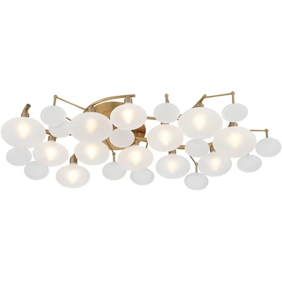 Possini Euro Design Lilypad Modern Ceiling Light Semi Flush Mount Fixture 30 1/4" Wide Warm Brass 12-Light Frosted Glass Shade For Bedroom Living Room 6 Possini Euro Design Lilypad Modern Ceiling Light Semi Flush Mount Fixture 30 1/4" Wide Warm Brass 12-Light Frosted Glass Shade For Bedroom Living Room - Image 6