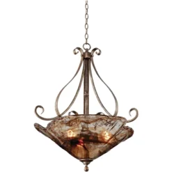 Franklin Iron Works Amber Scroll Golden Bronze Pendant Chandelier 24 3/4" Wide Rustic Art Glass Bowl 3-Light Fixture For Dining Room Kitchen Island -Adesso Sales Store GUEST c8beaafd 53dd 4b5d 8dce dacb6c745e66