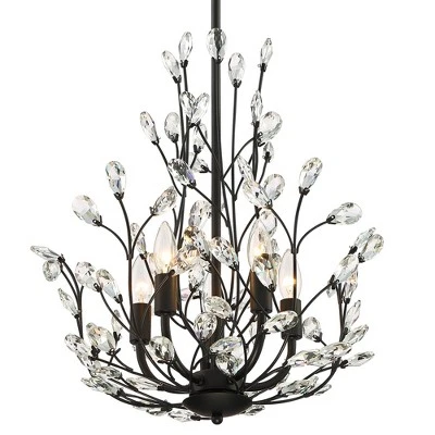 Regency Hill Aurine Matte Black Pendant Chandelier 18" Wide Modern Clear Crystal Glass Leaf 5-Light Fixture For Dining Room Foyer House Kitchen Island 2 Regency Hill Aurine Matte Black Pendant Chandelier 18" Wide Modern Clear Crystal Glass Leaf 5-Light Fixture For Dining Room Foyer House Kitchen Island - Image 2