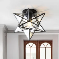 12" Metal/Glass Stella Moravian Star Flush Mount (Includes Energy Efficient Light Bulb) Black - JONATHAN Y -Adesso Sales Store GUEST c9bc41ca f6a3 4eca 8761 e6239118f8d1