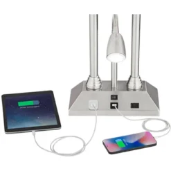 Possini Euro Design Dexter Modern Table Lamp 26" High Brushed Nickel With USB And AC Power Outlet In Base LED Reading Light White Shade For Home Desk -Adesso Sales Store GUEST cb638d63 b1f9 4dfb b56e 82d78a067255