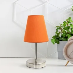 10.5" Petite Metal Stick Bedside Table Desk Lamp In Sand Nickel With Fabric Shade Orange - Creekwood Home -Adesso Sales Store GUEST cd90d4b9 d020 4d67 bd4b 251c8790e973