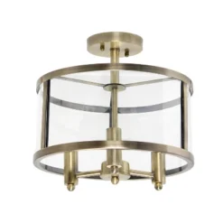 3-Light 13" Industrial Farmhouse Glass/Metallic Accented Semi-flushmount Ceiling Light - Lalia Home -Adesso Sales Store GUEST cf20f6d3 74d4 4d1a 8cd6 1bc612de67b3