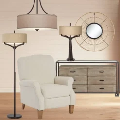 Franklin Iron Works Oil Rubbed Bronze Pendant Chandelier 19 1/2" Wide Farmhouse Rustic Oatmeal Linen Drum Shade Fixture For Dining Room Kitchen Island -Adesso Sales Store GUEST d03e8d9f 3cd2 455a 85e2 557df604c5da