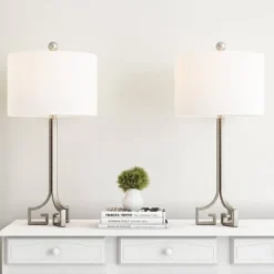 Set Of 2 Greek Key Lamps Antique (Includes LED Light Bulb) Silver - Trademark Global