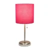 19.5" Bedside USB Port Feature Metal Table Desk Lamp Brushed Steel With Pink Fabric Shade - Creekwood Home
