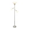 Torchiere Floor Lamp With 2 Reading Lights And Scalloped Glass Shades Metallic Silver - Lalia Home