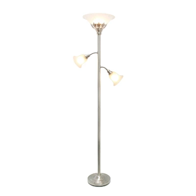 Torchiere Floor Lamp With 2 Reading Lights And Scalloped Glass Shades Metallic Silver - Lalia Home 1 Torchiere Floor Lamp With 2 Reading Lights And Scalloped Glass Shades Metallic Silver - Lalia Home