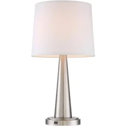 360 Lighting Karla Modern Table Lamps 25" High Set Of 2 Brushed Steel Column With USB Charging Port White Fabric Shade For Bedroom Living Room Desk -Adesso Sales Store GUEST d4513474 0e29 403f 915c 0f0049034786
