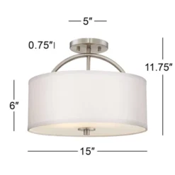 Possini Euro Design Halsted Modern Ceiling Light Semi Flush Mount Fixture 15" Wide Brushed Nickel 2-Light Oatmeal Linen Drum For Bedroom Living Room -Adesso Sales Store GUEST d467f660 902a 45b3 bde3 1d30f40fac9c
