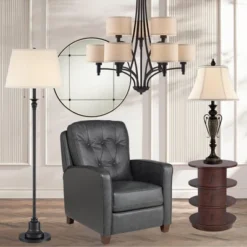 360 Lighting Spenser Rustic Farmhouse Floor Lamp 58" Tall Oiled Bronze Metal Off White Linen Empire Shade For Living Room Bedroom Office House Home -Adesso Sales Store GUEST d4cd80f6 511a 4302 ad5e f5d90ee958aa