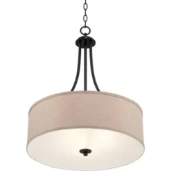 Franklin Iron Works Oil Rubbed Bronze Pendant Chandelier 19 1/2" Wide Farmhouse Rustic Oatmeal Linen Drum Shade Fixture For Dining Room Kitchen Island -Adesso Sales Store GUEST d4fac9b9 80d8 4e88 a873 07e92b7d0cfc