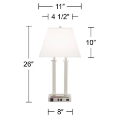 Possini Euro Design Amity Modern Table Lamp 26" High Brushed Nickel With USB And AC Power Outlet In Base White Linen Shade For Bedroom Bedside Desk -Adesso Sales Store GUEST d597278f bc77 4473 a7da 053f0dde81c2