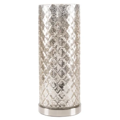 LED Uplight Table Lamp With Silver Mercury Finish, Embossed Trellis Pattern And Included LED Light Bulb For Home Uplighting By Hastings Home 4 LED Uplight Table Lamp With Silver Mercury Finish, Embossed Trellis Pattern And Included LED Light Bulb For Home Uplighting By Hastings Home - Image 4