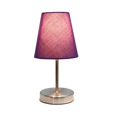 10.5" Petite Metal Stick Bedside Table Desk Lamp In Sand Nickel With Fabric Shade Purple - Creekwood Home 1 10.5" Petite Metal Stick Bedside Table Desk Lamp In Sand Nickel With Fabric Shade Purple - Creekwood Home