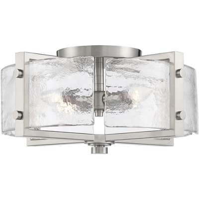 Possini Euro Design Prane Modern Industrial Ceiling Light Semi Flush Mount Fixture 17" Wide Brushed Nickel 4-Light Warped Glass For Bedroom Kitchen 3 Possini Euro Design Prane Modern Industrial Ceiling Light Semi Flush Mount Fixture 17" Wide Brushed Nickel 4-Light Warped Glass For Bedroom Kitchen - Image 3