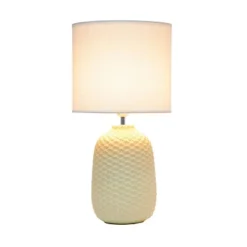 20.4" Traditional Ceramic Purled Texture Bedside Table Desk Lamp With White Fabric Drum Shade Yellow - Simple Designs
