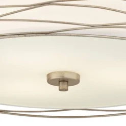 Possini Euro Design Modern Ceiling Light Flush Mount Fixture Antique Silver Leaf 18" Wide Wavy Spun White Drum For Bedroom Kitchen -Adesso Sales Store GUEST d7df35ba b697 4c6b 91f0 86733a438644