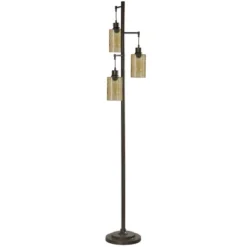 3 Head Bronze Floor Lamp With Dimpled Glass Shades - StyleCraft