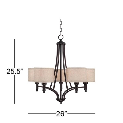 Franklin Iron Works La Pointe Oil Rubbed Bronze Pendant Chandelier 26" Wide Rustic Oatmeal Linen Shade 5-Light Fixture For Dining Room Kitchen Island 5 Franklin Iron Works La Pointe Oil Rubbed Bronze Pendant Chandelier 26" Wide Rustic Oatmeal Linen Shade 5-Light Fixture For Dining Room Kitchen Island - Image 5