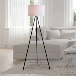 61.25" Metal Tripod Floor Lamp With Linen Shade Black/White - Cresswell Lighting -Adesso Sales Store GUEST da9b1349 aa47 44be 9438 6fd03ab0a3f2