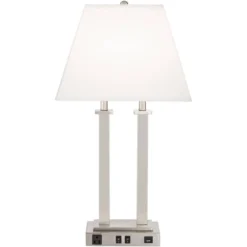 Possini Euro Design Amity Modern Table Lamp 26" High Brushed Nickel With USB And AC Power Outlet In Base White Linen Shade For Bedroom Bedside Desk -Adesso Sales Store GUEST dafc328e ce07 460d a29e 39808d233350